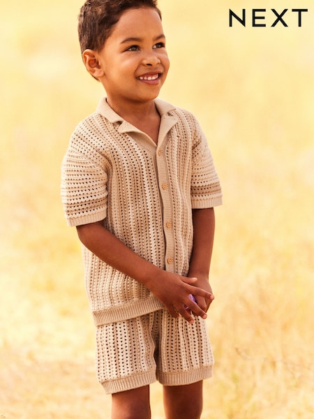 Neutral Crochet Short Sleeve Shirt and Shorts Set (3mths-10yrs) (151373) | £22 - £26