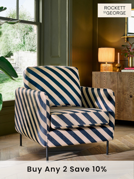 Rockett St George Studio Stripe Velvet Sand and Black The Edie Accent Chair (151743) | £435