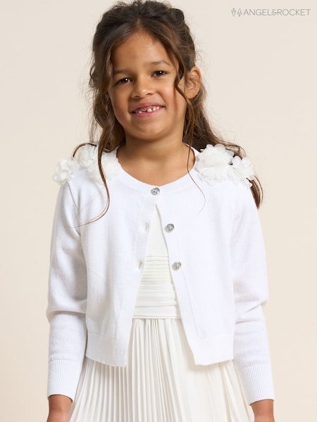 Angel & Rocket White 100% Cotton Flower Trim Cardigan (151948) | £26 - £33