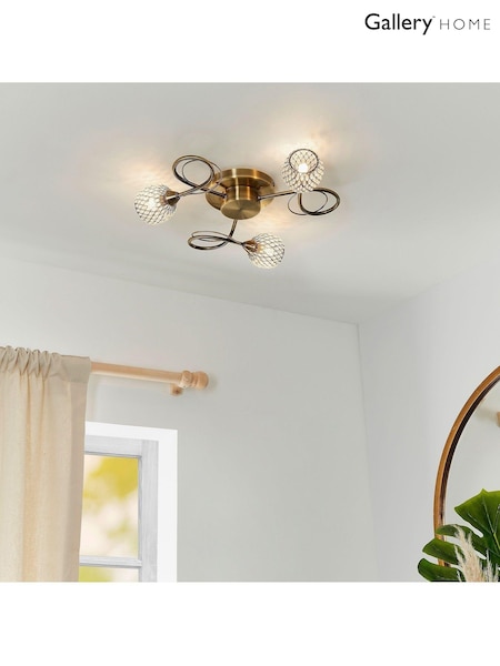 Gallery Home Antique Brass 3 Light Flush Edmonton Flush Ceiling Light (152449) | £82