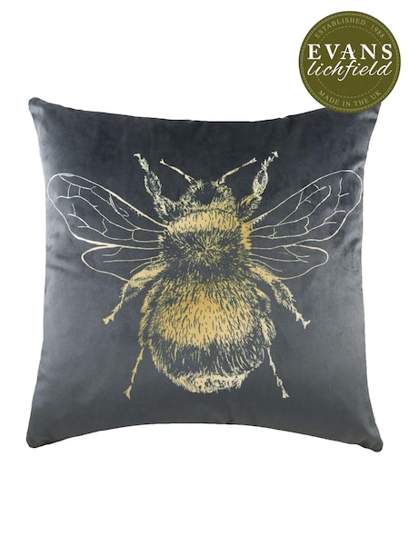 Evans Lichfield Grey Gold Bee Velvet Polyester Filled Cushion (152720) | £17