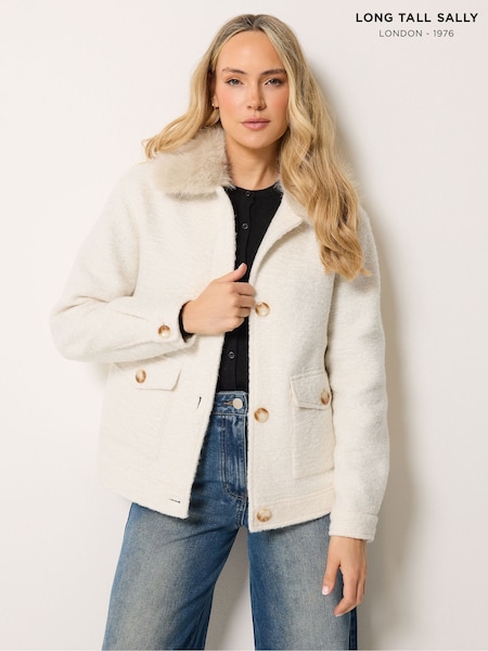 White - Long Tall Sally Military Faux Fur Jacket