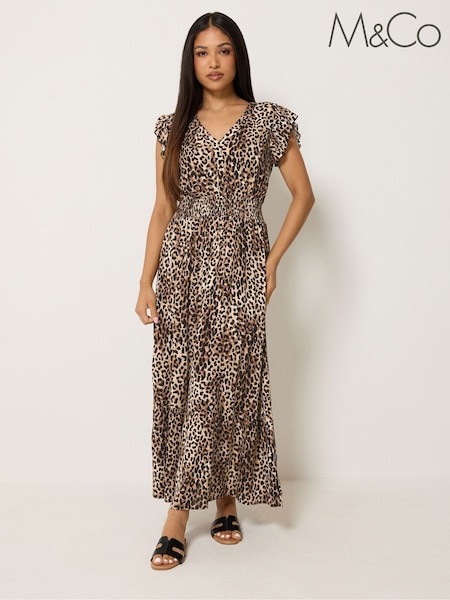 Brown - M&co Petite V-neck Maxi Dress