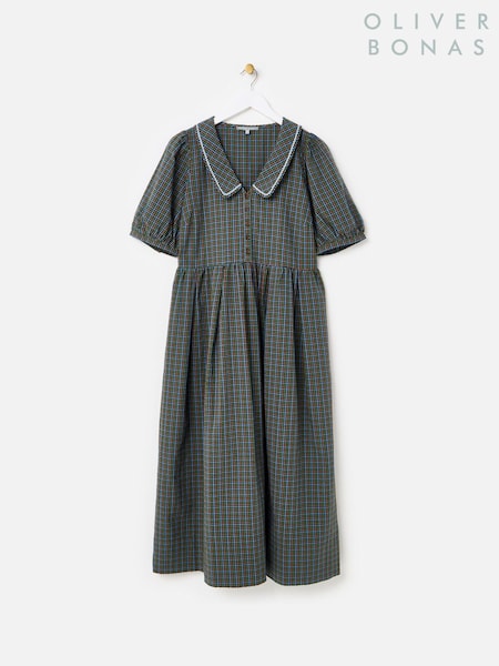 Green - Oliver Bonas Checked V-neck Collar Midi Dress