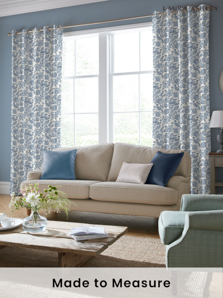 Laura Ashley Dark Seaspray Blue Adain Palace Made to Measure 100% Cotton Curtains (154870) | £91