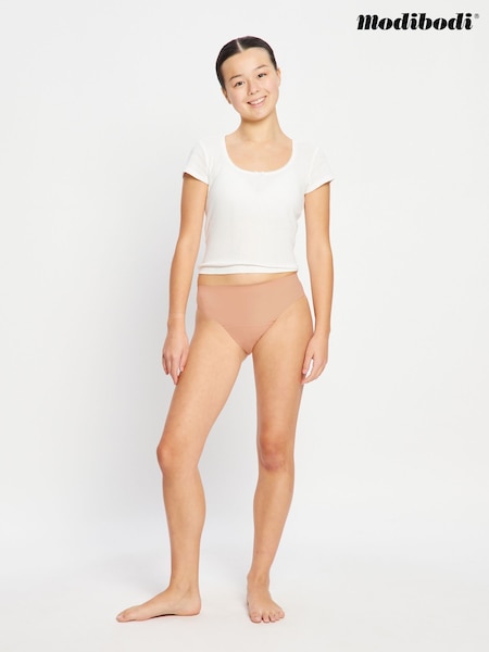Beige Natural - Modibodi Teen Period- Seamfree Hi-leg Bikini Moderate Ballet