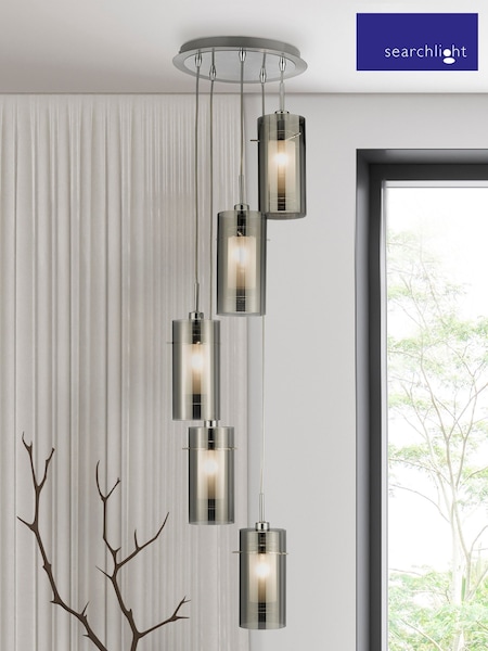 Searchlight Silver Basil Chrome Smoked Glass 5Lt MultiDrop Pendant Ceiling Light (157086) | £90