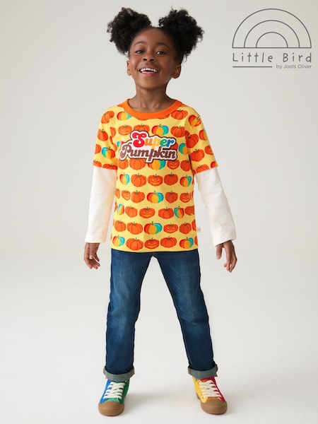 Little Bird by Jools Oliver Orange Pumpkin Long Sleeve Colourful Halloween T-Shirt (157302) | £8.50 - £10