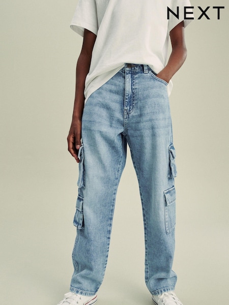 Bleach Wash 100% Cotton Denim Multipocket Cargo Jeans (3-16yrs) (157505) | £18 - £23