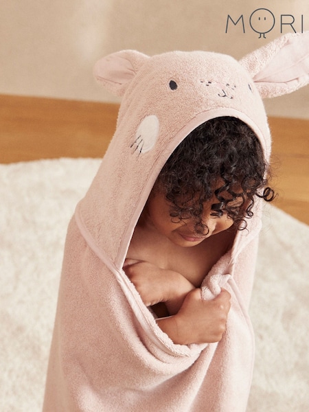 MORI Pink Bunny Organic Cotton Super Soft Kids Hooded Towel (158132) | £35