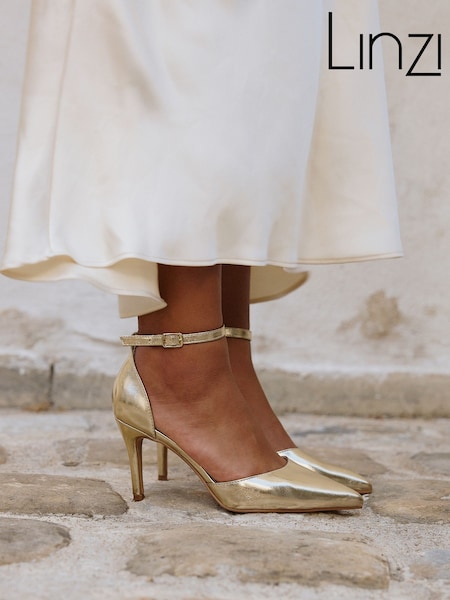 Gold - Linzi Lavora Closed Back Stiletto Court Shoes