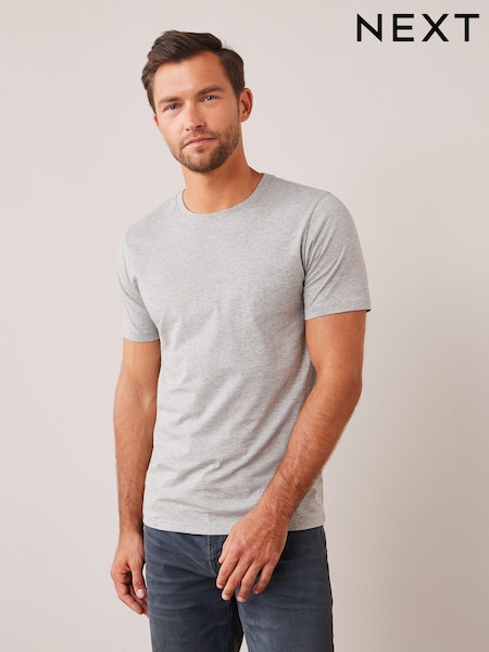 Grey Marl Slim Fit Essential Crew Neck Cotton T-Shirt (158264) | £8