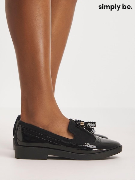 Simply Be Black Tassel Trim Slipper Cut Loafers In Extra Wide Fit (158645) | £29