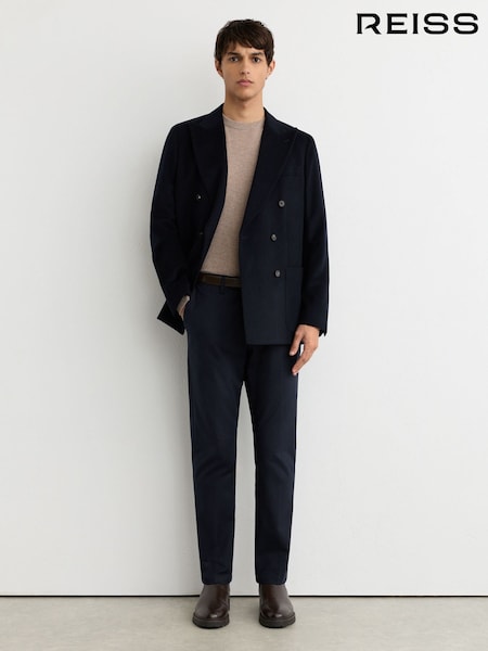Navy - Regular Reiss Eastbury Cotton-stretch Slim-fit Chinos