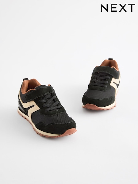 Black Standard Fit (F) One Strap Elastic Lace Trainers (159475) | £24 - £31