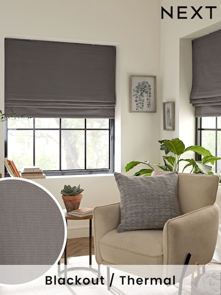 Grey Charcoal Ready Made Blackout Cotton Roman Blind (160052) | £40 - £95