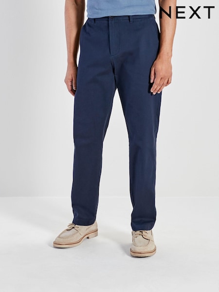 Navy Blue Straight Fit Stretch Printed Soft Touch Chino Trousers (160309) | £22