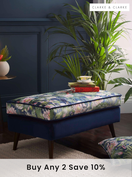 Clarke and Clarke Midnight Blue Wedgwood Waterlily Footstool (160869) | £450
