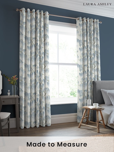 Laura Ashley Newport Blue Wisteria Made to Measure 100% Cotton Curtains (160905) | £100