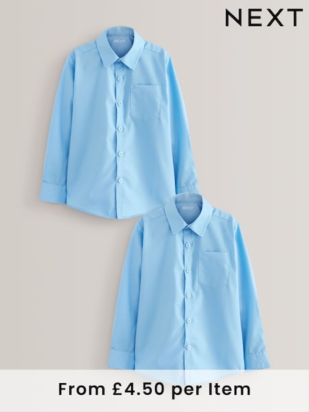 Blue Regular Fit 2 Pack Long Sleeve School Shirts (3-17yrs) (160945) | £9 - £17