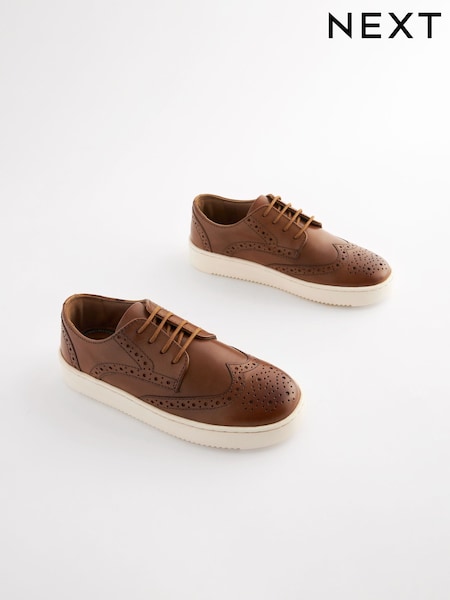 Tan Brown Standard Fit (F) Leather Lace Up Brogue Shoes (161622) | £27 - £34