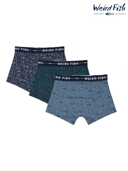 Blue - Regular Weird Fish Ashridge Boxer Shorts 3 Pack