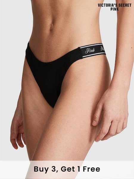 Victoria's Secret PINK Pure Black Thong Cotton Logo Knickers (162057) | £9