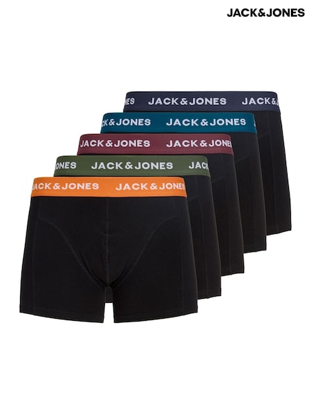 Black - Regular Jack & Jones Trunks With Coloured Waistband 5 Pack