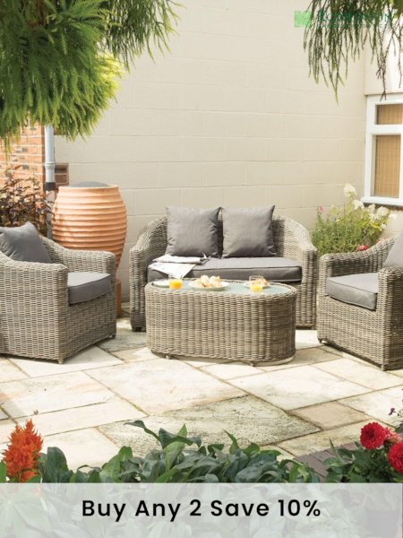 Rowlinson Natural Garden Bunbury Rattan Effect Sofa Set with Coffee Table (162163) | £1,062