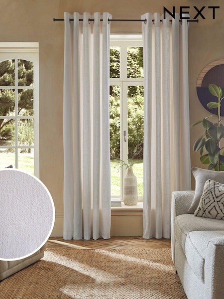 White Washed Cotton Linen Eyelet Lined Curtains (162395) | £50 - £115