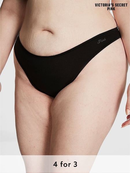 Victoria's Secret PINK Pure Black Thong Cotton Knickers (162552) | £9