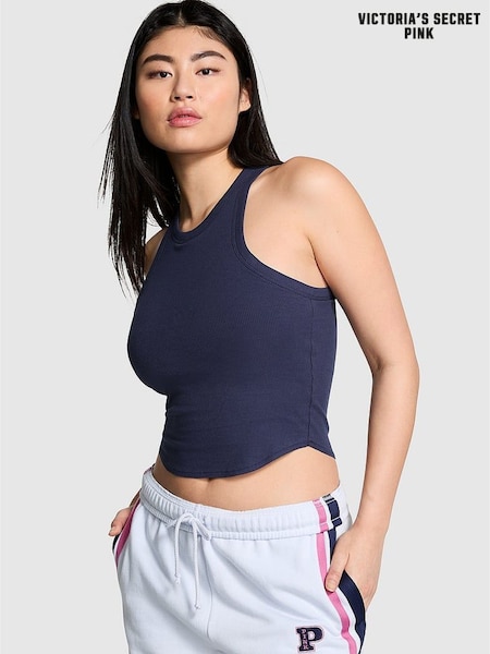 Victoria's Secret PINK Midnight Navy Blue High Neck Shrunken Rib Tank Top (162657) | £19