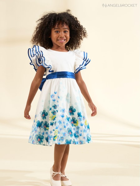 Angel & Rocket White 100% Cotton Border Print Emillie Tie Sash Dress (163347) | £65 - £69