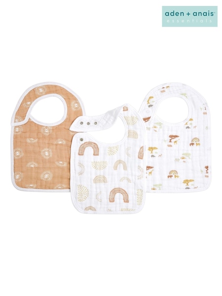 aden + anais Cream 100% Cotton Muslin Keep Rising Snap Bibs 3 Pack (163586) | £22