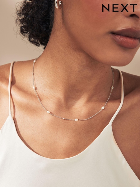 Sterling Silver Delicate Pearl Necklace (163893) | £22