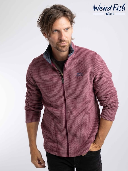 Red - Regular Weird Fish Shires Full Zip Grid Fleece