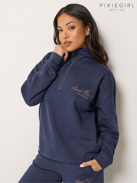 Blue - Pixiegirl Petite St Etienne Quarter Zip Sweatshirt
