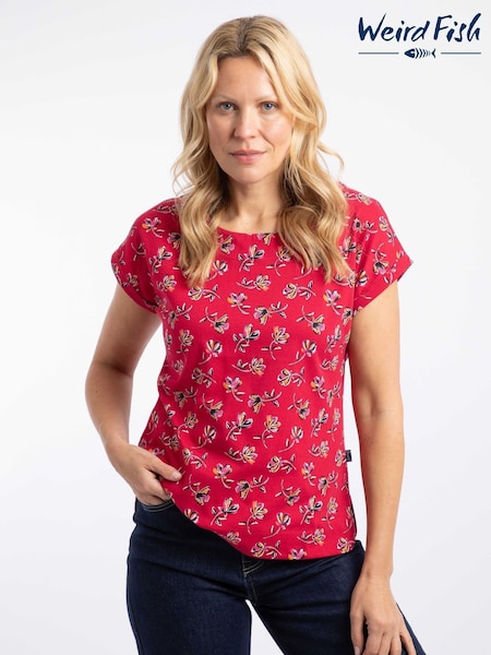 Red - Weird Fish Paw Cotton Printed Jersey T-shirt