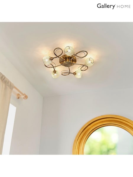 Gallery Home Antique Brass 5 Light Flush Edmonton Flush Ceiling Light (164805) | £124