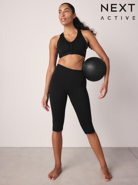 Black Tummy Control High Waisted Dry Tech Cropped Sculpting Leggings (165113) | £24