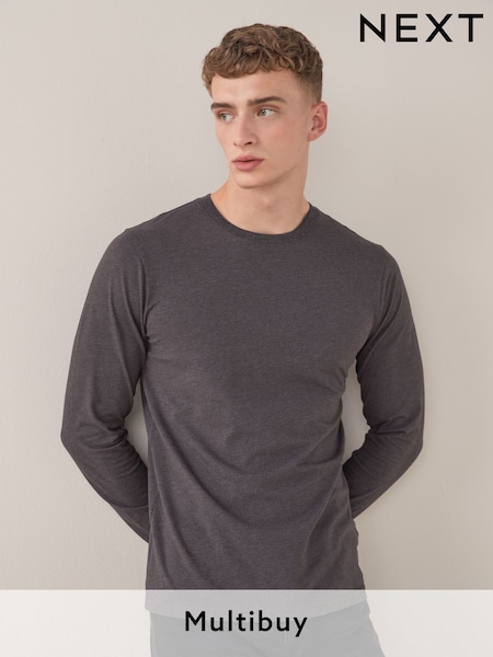 Charcoal Grey Marl Slim Fit Long Sleeve Crew Neck T-Shirt (165854) | £10