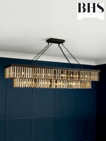 Visconte by BHS Bronze Ingot Crystal Pendant 5 Light Linear Pendant Bar Ceiling Light (166199) | £400