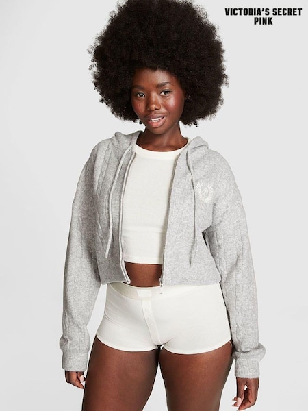 Victoria's Secret PINK Grey Heather Full Zip Cable Knit Hoodie (166428) | £50