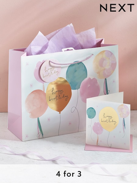 Pink Pastel Balloon Gift Bag and Card Set (166842) | £4
