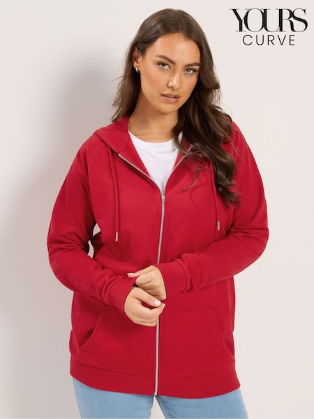 Red - Yours Curve Zip Through Raglan Hoodie