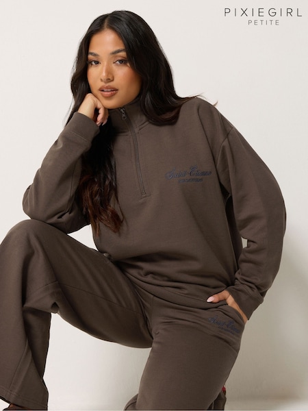 Brown - Pixiegirl Petite St Etienne Quarter Zip Sweatshirt