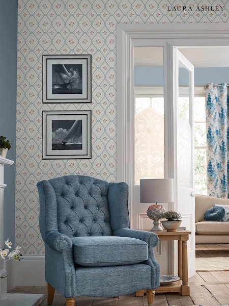 Laura Ashley Pale Seaspray Blue Pinford Trellis 10M Wallpaper (167311) | £48