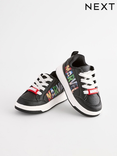 Black Standard Fit (F) Marvel Elastic Lace Trainers (167535) | £24 - £26