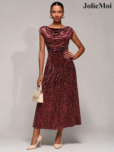 Red - Jolie Moi Cowl Neck Velvet Midaxi Dress