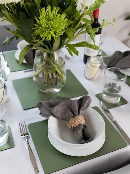 Lara-May Set of 8 Olive Green Leather Coasters and Placemats (167818) | £42